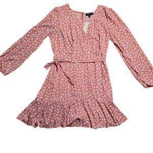 Trixxi Mini Long Sleeve Pink Ditsy Dress‎ Size XL New With Tags